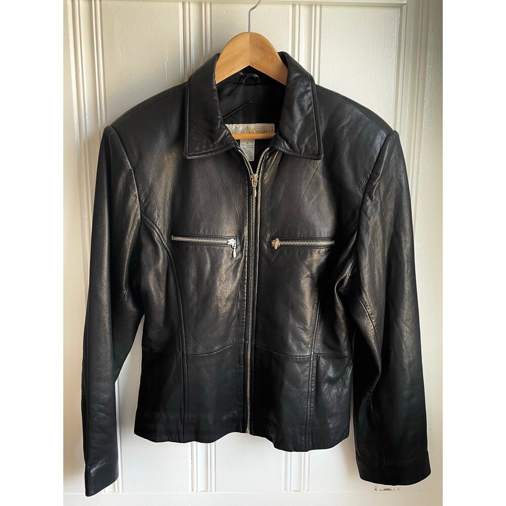 Preswick & Moore Women’s Y2K Black 100% Leather Full Zip Jacket size Medium